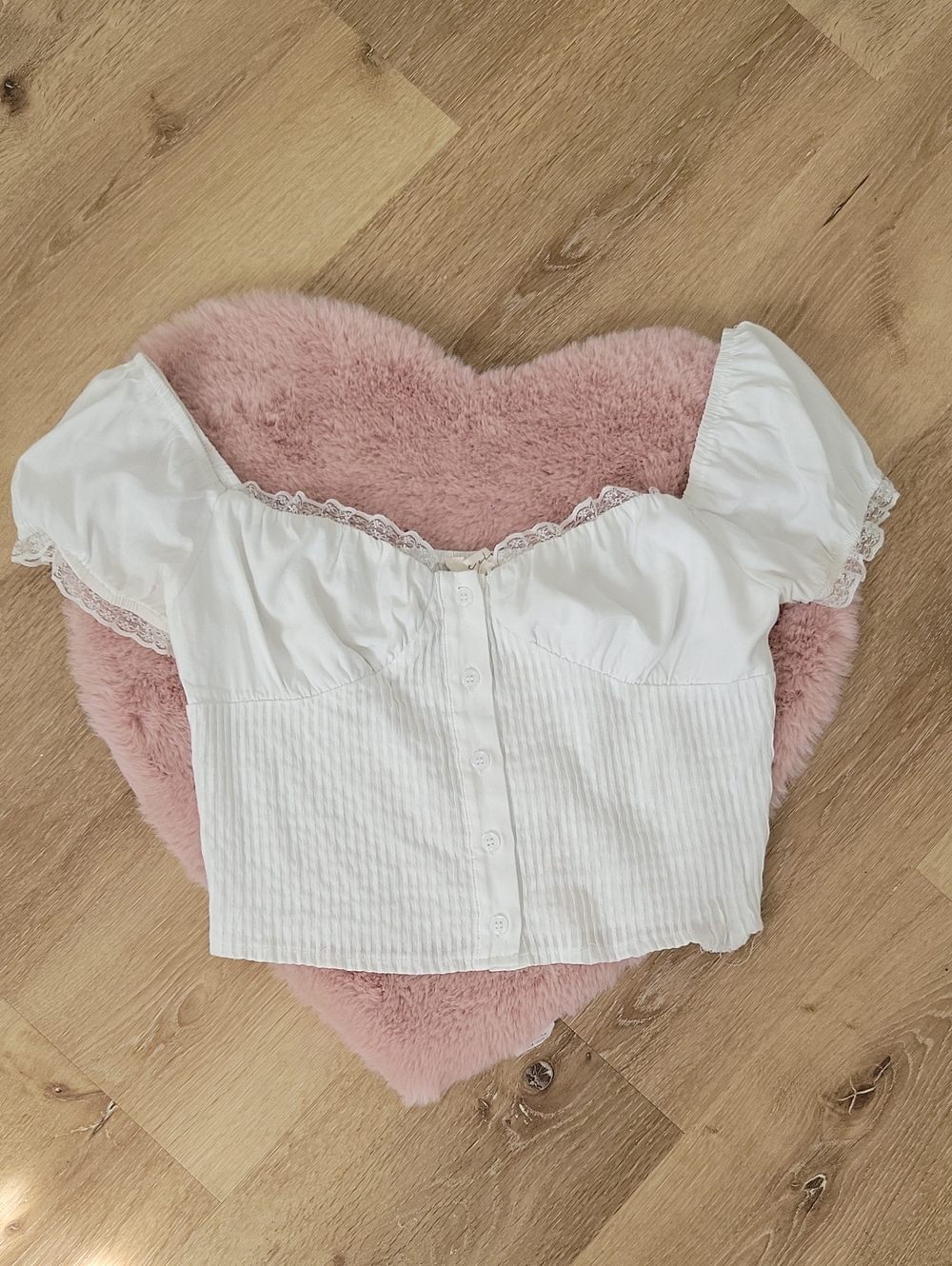 White Lace-Trim Off-Shoulder Button-Front Crop Top